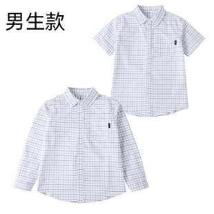 中小学生校服男短袖夏季夏(夏季夏)款学院风英伦，风格子衬衫长袖上衣格子