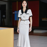 名媛淑女小香风短款西装外套，女2024春夏季设计感气质短袖套裙