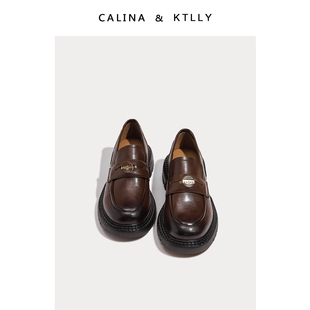 calina&ktlly画廊转角，~复古粗跟厚底包鞋金币，乐福鞋女日系小皮鞋