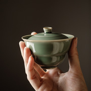福玉龙龙泉梅子青釉中式复古全手工盖碗泡茶碗单个功夫茶具敬茶碗