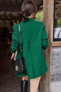 绿色小西装外套女2024春秋，休闲气质韩版设计感上衣小个子西服