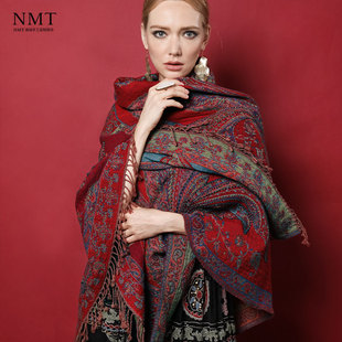 尼泊尔复古民族风羊毛大方巾女斗篷披毯子旅游拍照酒红色超大披肩