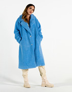 thead女装西装领气质，保暖毛呢大衣长款外套，韩版冬季蓝色大衣