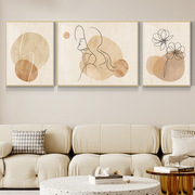 优雅线条现代简约客厅三联画北欧抽象沙发背景墙画原木风装饰画