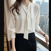 白色衬衫女2024年春夏设计感小众上衣职业休闲长袖气质雪纺衫