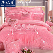欧式加厚婚庆大红粉紫色四件套，结婚蕾丝绣花六八多件套1.82.0床品