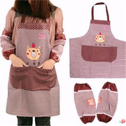 t韩版厨房围裙，卡通小熊袖套长袖，防水围裙套装男女
