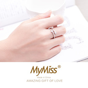mymiss十二星座戒指女食指开口925银指环，韩版饰品情人节礼物生日