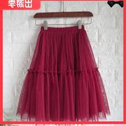 白色蓬蓬裙短裙纱裙显瘦半身网纱裙酒蛋糕裙子黑色红色半身百褶裙