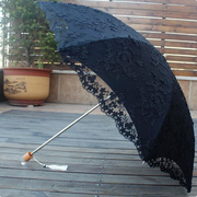 韩版二折叠蕾丝立体花，黑胶纯白色防紫外线，太阳伞遮阳伞公主晴雨伞