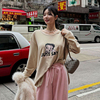 韩国女装LAG2023冬季时尚宽松字母卡通圆领长袖休闲中长款T恤