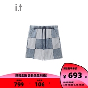 it5cmfivecm男棋盘格短裤，2023夏季复古有型，拼接直筒裤6752