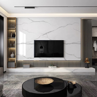 2024悬空岩板背景墙电视柜艺术瓷砖定制安装现代简约轻奢客厅