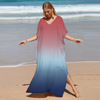 11色气质欧美渐变印花沙滩罩衫，度假宽松大码连衣裙，泳衣外套2402