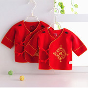 婴儿和尚服绑带上衣0-3月新生儿纯棉大红色半背春秋冬无骨内衣