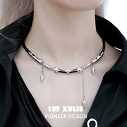 1stxulie黑境皮绳项链原创小众，设计高级感暗黑甜酷链条流苏锁骨链