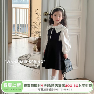 sasa的丸子妹女童套装2024春季白色衬衫洋气，时髦儿童背带裙子