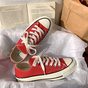 1970s蓝底版大红色帆布鞋，女春季2023学生，复古百搭本命年鞋子