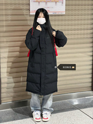 大码黑色羽绒棉服，女冬季韩系中长款过膝宽松加厚连帽学生棉衣外套