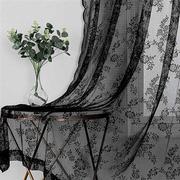 韩式黑色波浪蕾丝纱帘客厅卧室阳台遮光窗纱隔断帘成品窗帘