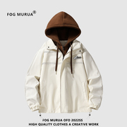 fogmurua外套男女美式复古假两件冲锋衣春秋，港风设计感小众夹克