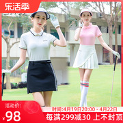 高尔夫球服装 女款短袖T恤速干POLO衫透气拼接针织拉链运动上衣服