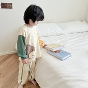韩国男童纯棉宽松圆领套头，卡通家居服春秋女宝宝可爱洋气睡衣