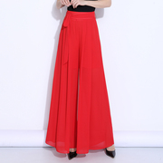 红色雪纺裙裤女夏季薄款2023垂感高个子(高个子，)宽松阔腿裤飘逸长裤子