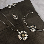 韩版s925纯银小雏菊，四件套项链耳钉女潮向日葵，复古网红手链戒指环