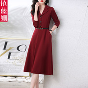 红色连衣裙女2023春秋季韩版修身显瘦轻奢长袖洋气高级感裙子
