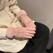 手套女冬季韩版可爱学生ins加绒加厚保暖麂皮绒触屏骑车玩手机秋