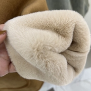 加厚加绒麂皮绒外套皮毛一体连帽羊羔毛大衣女冬季中长款棉衣