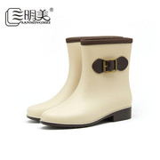 短筒雨靴21夏季韩版时尚雨鞋防滑包头水鞋防水粗跟沙滩套脚胶鞋女