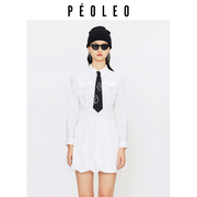 飘蕾polo领白色衬衫连衣裙，2024秋季学院，风减龄甜美中厂裙