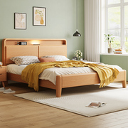 全实木床双人床1.5米现代简约家用卧室橡胶木，储物床1.8单人床床架