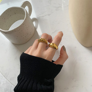 法式粗厚金色光面牛角包螺纹(包螺纹)戒指环，ins女欧美时尚冷淡风气质手饰