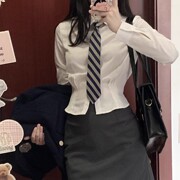 川岛田家学姐风白色收腰长袖衬衫女秋季学院风jk短款制服