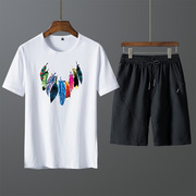 莫代尔短袖T恤运动休闲套装韩版青少年半袖体恤五分裤2件套跑步服
