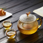 诗米乐耐热玻璃茶壶加厚锤纹，壶花茶壶泡茶壶水壶，茶杯小品杯一壶二