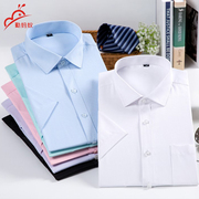斜纹商务正装纯色短袖男士衬衫纯白色薄款大码职业寸衣工作服衬衣