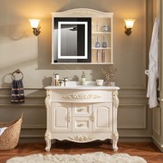 欧式浴室柜组合大理石洗漱台实木，卫生间洗脸盆柜橡木卫浴柜智能镜