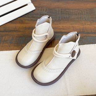 森系复古平底马丁靴，2023秋冬文艺日系短筒靴，软底平跟真皮短靴
