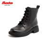bata马丁靴女冬季商场，牛皮英伦风，牛皮粗跟短筒靴vsf07dd3