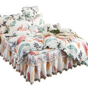 高档床上纯棉床裙式四件套，1.8米2床罩全棉，韩版碎花被套公主风蕾丝