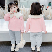 女童冬装套装2023女宝宝，洋气卫衣加绒加厚两件套小童冬季棉衣