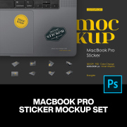 8款MacBook笔记本电脑装饰logo文创贴纸设计ps样机素材展示效果图