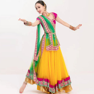 依曼印度舞服装宝莱坞楞哈双层大摆半身裙异域风情百搭女纱丽