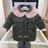 韩国童装 2冬季男女宝宝军绿色毛领羽绒服 羽绒衣 棉服外套X9