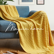 蔓越家北欧姜黄针织沙发，毯午睡休闲毯沙发，盖巾盖布床上毯子盖毯