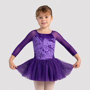 澳洲品牌女童长袖天鹅绒芭蕾舞蹈青表演服连体纱裙外贸儿童连衣裙